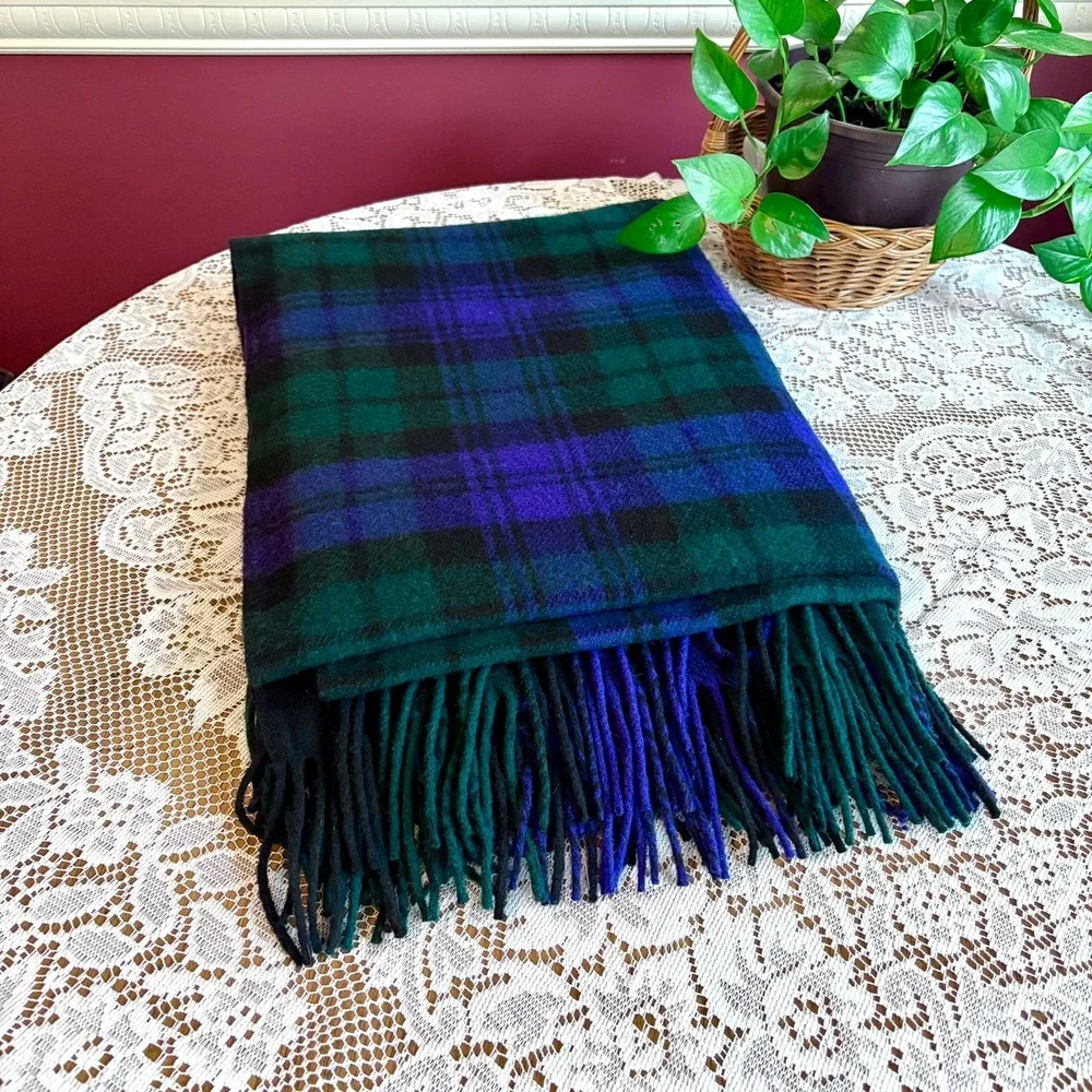 New Hector Russell Black Watch Tartan Wool Blend Throw Blanket 56